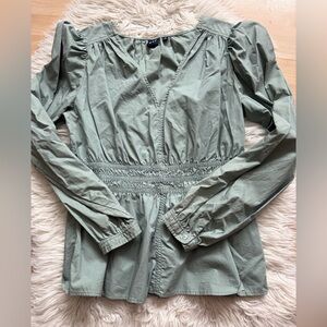 Gap Sage Cinced Waist V Neck Top Medium Tall